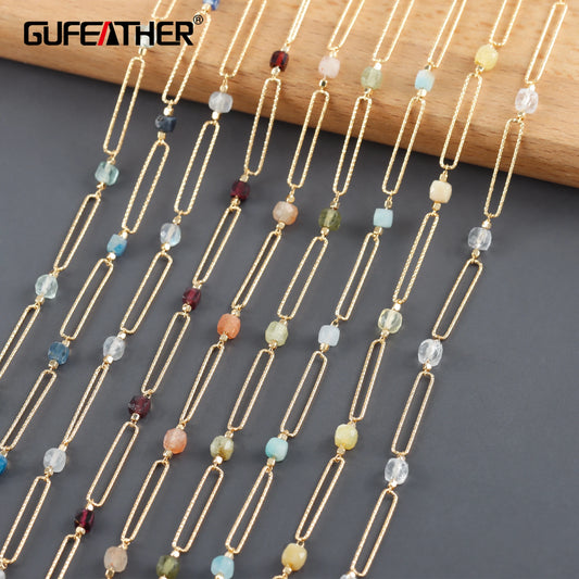 GUFEATHER C258, chaîne de bricolage, pass REACH, sans nickel, plaqué or 18 carats, cuivre, pierre naturelle, collier de bracelet à bricoler soi-même, fabrication de bijoux, 1 m/lot 