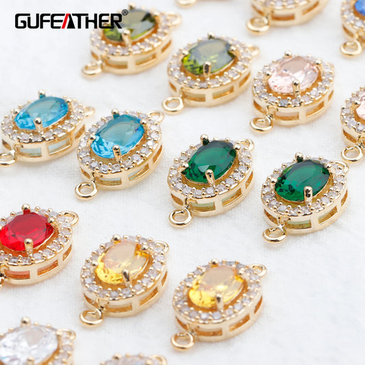 GUFEATHER M768, accessoires de bijoux, pass REACH, sans nickel, plaqué or 18 carats, pendentifs en zircon, fabrication de bijoux, boucles d'oreilles bricolage, 10 pièces/lot 