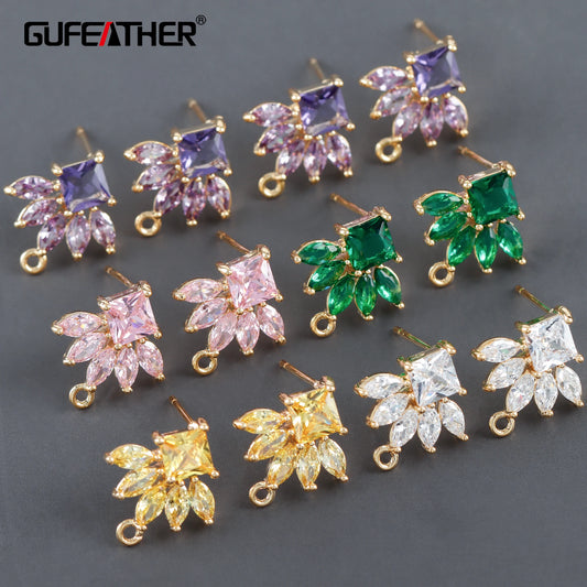 GUFEATHER M1123, accessoires de bijoux, plaqué or 18k, cuivre, zircons, pass REACH, sans nickel, fabrication de bijoux, boucles d'oreilles DIY, 10 pièces/lot 