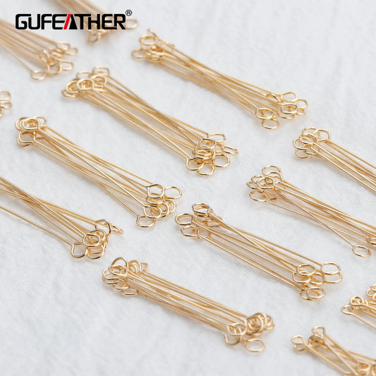 GUFEATHER M897, accesorios de joyería, pass REACH, sin níquel, aguja, chapado en oro de 18 k, doble agujero, hecho a mano, fabricación de joyas, 100 unids/lote 