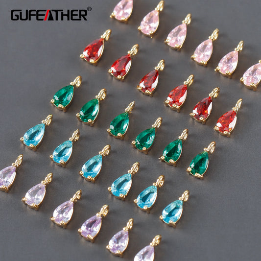 GUFEATHER M1089, accessoires de bijoux, pass REACH, sans nickel, plaqué or 18 carats, cuivre, zircons, pendentifs de bricolage, fabrication de bijoux, 20 pièces/lot 