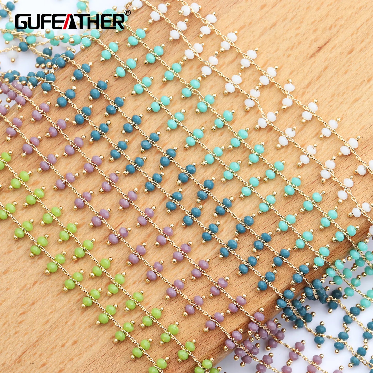 GUFEATHER C49, accesorios de joyería, cadena de cuentas diy, pass REACH, sin níquel, chapado en oro de 18 k, collar diy, dije, fabricación de joyas, 1 m/lote 