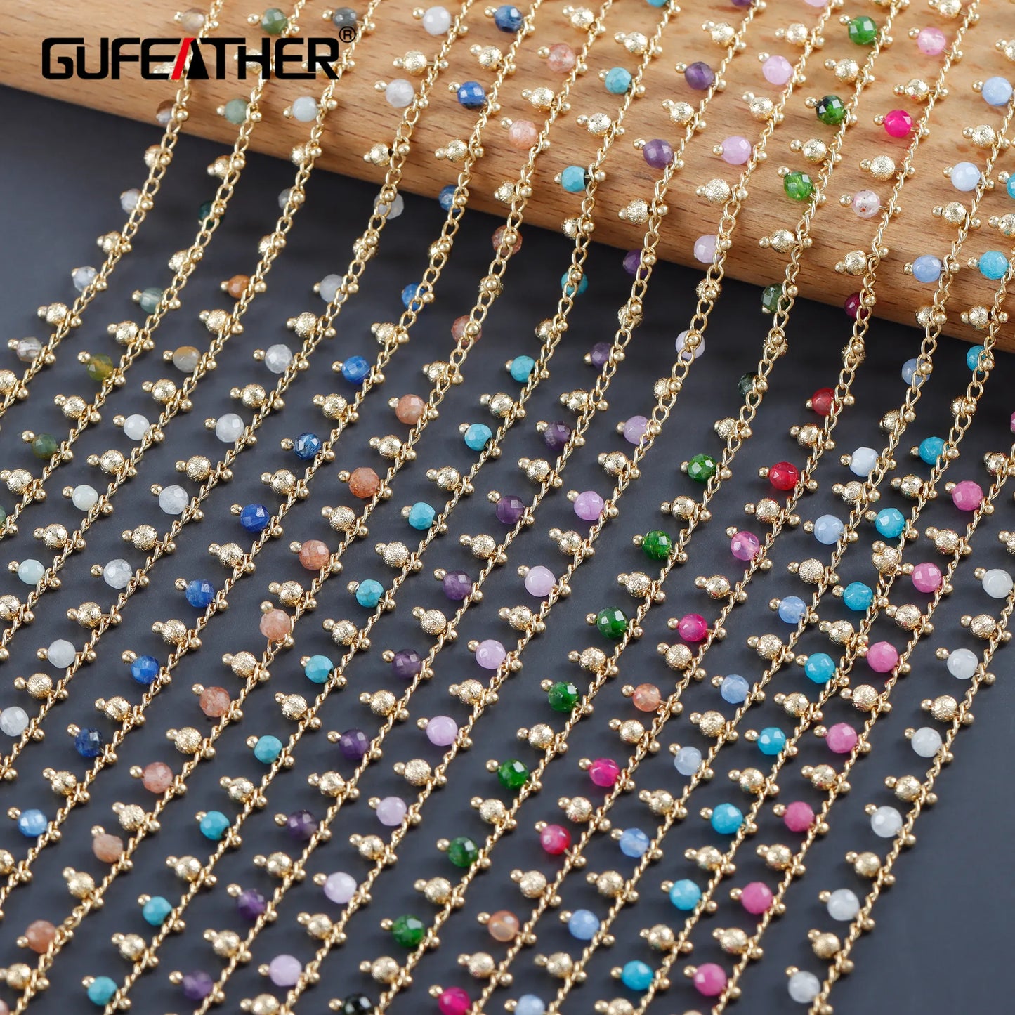 GUFEATHER C228, chaîne de bricolage, plaqué or 18 carats, cuivre, pierre naturelle, pass REACH, sans nickel, fabrication de bijoux, collier de bracelet à bricoler soi-même, 1 m/lot 