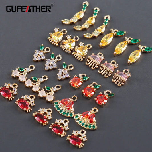 GUFEATHER M1051, accesorios de joyería, pass REACH, sin níquel, chapado en oro de 18 k, cobre, circonitas, fabricación de joyas, colgantes diy, 10 unids/lote 