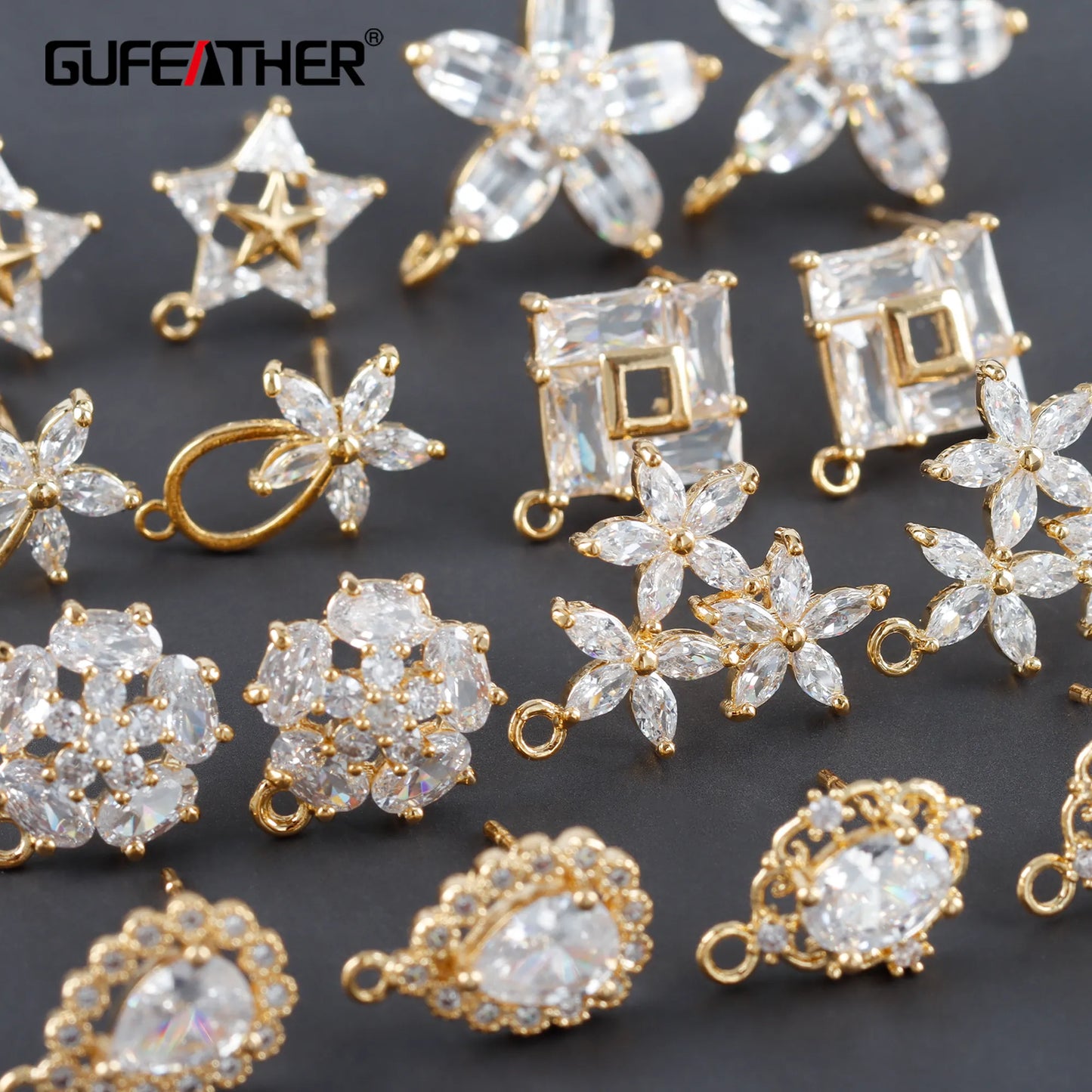 GUFEATHER M1093,jewelry accessories,18k gold plated,copper,zircons,pass REACH,nickel free,jewelry making,diy earring,6pcs/lot