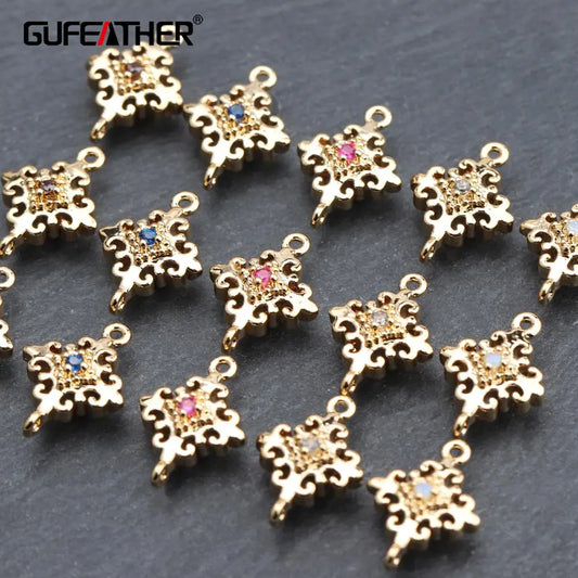 GUFEATHER M615, accessoires de bijoux, pass REACH, sans nickel, plaqué or 18 carats, cuivre, zircons, boucles d'oreilles bricolage, fabrication de bijoux, 10 pièces/lot 