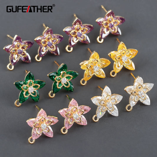 GUFEATHER M1124, accessoires de bijoux, plaqué or 18 carats, cuivre, zircons, pass REACH, sans nickel, forme de fleur, boucles d'oreilles DIY, 10 pièces/lot 