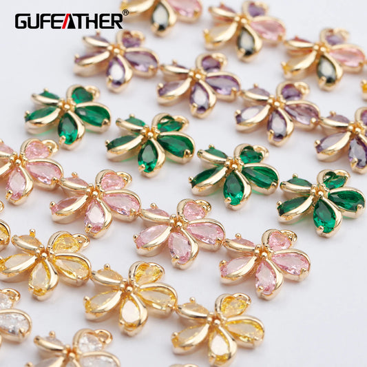 GUFEATHER M763, accessoires de bijoux, pass REACH, sans nickel, plaqué or 18 carats, pendentifs en zircon, fabrication de bijoux, boucles d'oreilles bricolage, 10 pièces/lot 