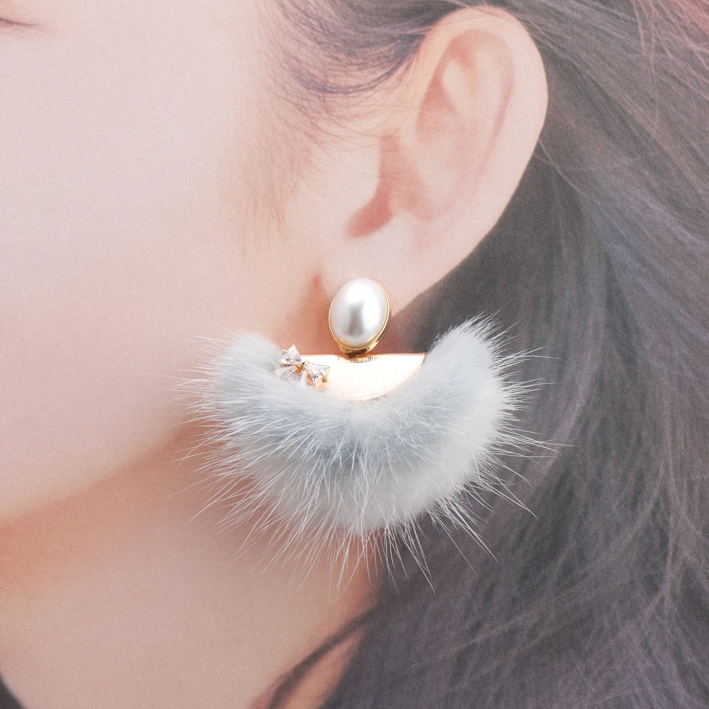 GUFEATHER M863,jewelry accessories,zircon,copper metal,hand made,real fur mink,fluffy ball,diy earings,jewelry making,6pcs/lot