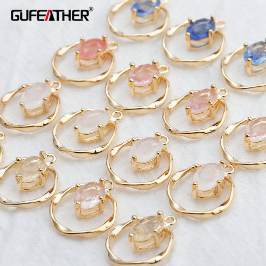 GUFEATHER M786, accessoires de bijoux, pass REACH, sans nickel, plaqué or 18 carats, pendentif en zircon, fabrication de bijoux, boucles d'oreilles à faire soi-même, 10 pièces/lot 