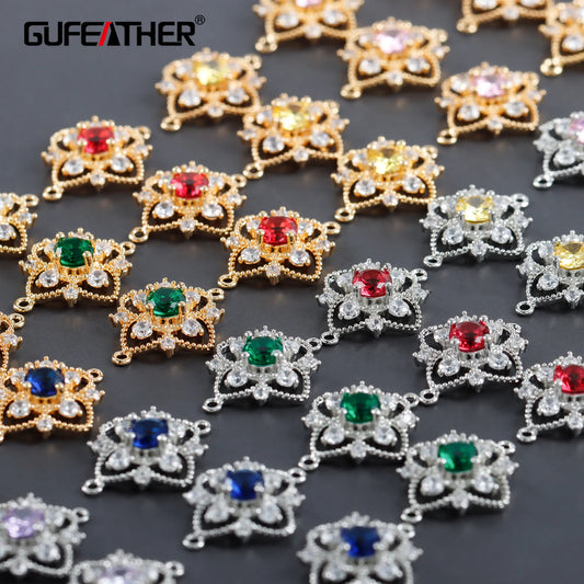 GUFEATHER M1030, accesorios de joyería, pass REACH, sin níquel, chapado en rodio de oro de 18 k, cobre, circonitas, fabricación de joyas diy, 10 unids/lote 