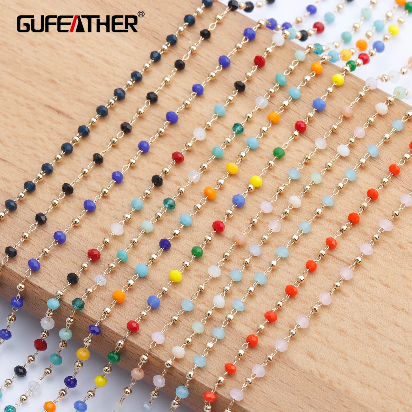 GUFEATHER C128, accessoires de bijoux, pass REACH, sans nickel, chaîne de perles, plaqué or 18 carats, fabrication de bijoux, collier de bracelet à faire soi-même, 1 m/lot 