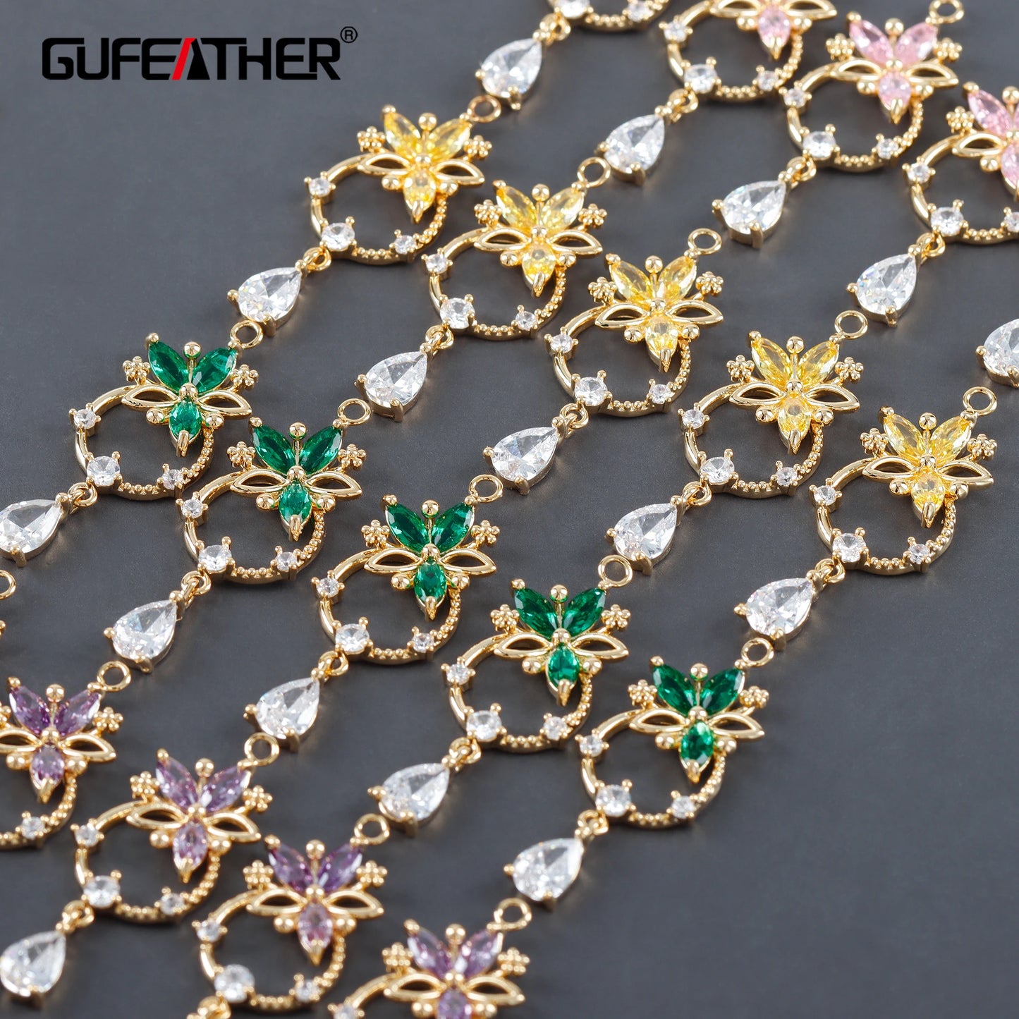 GUFEATHER M1082, accessoires de bijoux, pass REACH, sans nickel, plaqué or 18 carats, cuivre, zircons, pendentifs de bricolage, fabrication de bijoux, 6 pièces/lot 