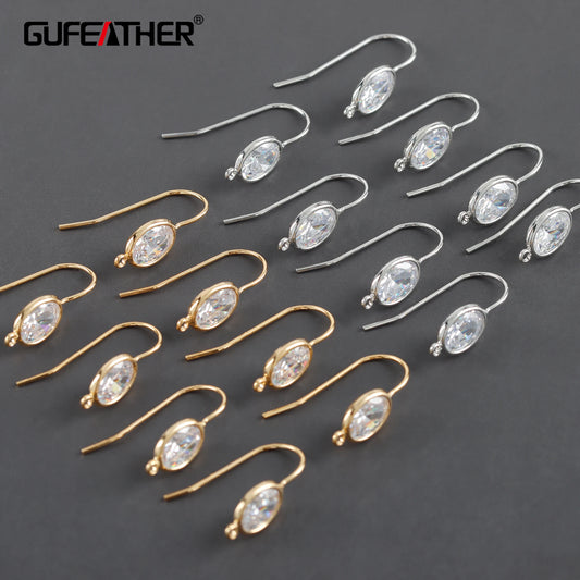 GUFEATHER M1060, crochets fermoir, pass REACH, sans nickel, plaqué rhodium or 18 carats, cuivre, zircons, accessoires de fabrication de bijoux, 10 pièces/lot 