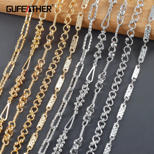 GUFEATHER C251, chaîne de bricolage, plaqué rhodium or 18 carats, métal cuivré, pass REACH, sans nickel, collier de bracelet à bricoler soi-même, fabrication de bijoux, 1 m/lot 