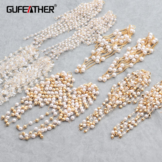 GUFEATHER M657, fabrication de bijoux, pass REACH, sans nickel, plaqué or 18 carats, chaîne d'oreille, perles zircon, cuivre, breloques, boucles d'oreilles bricolage, 2 pièces/lot 