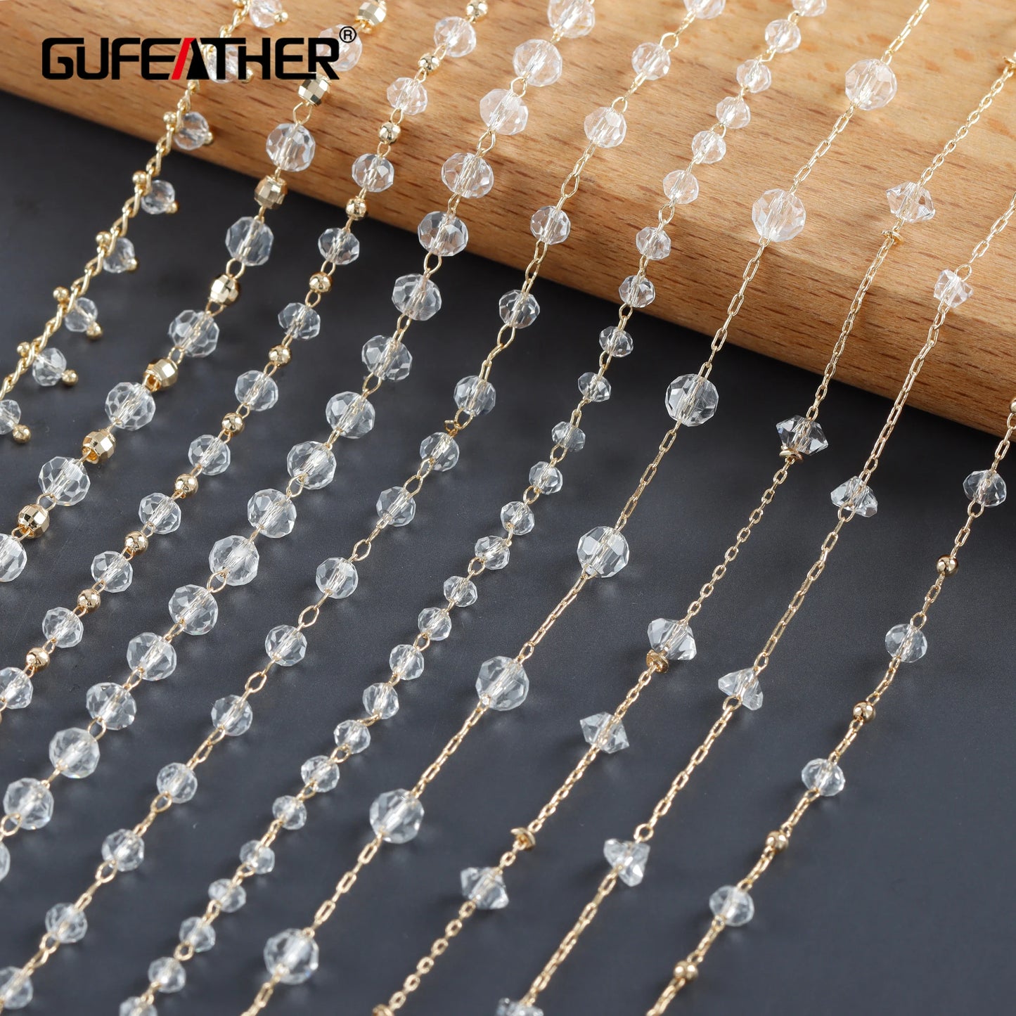 GUFEATHER C221, chaîne de bricolage, pass REACH, sans nickel, plaqué or 18 carats, cuivre, cristal, breloque, collier de bracelet à bricoler soi-même, fabrication de bijoux, 1 m/lot 