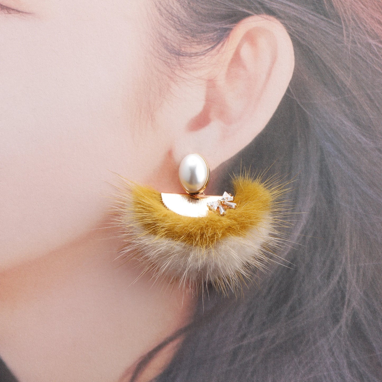 GUFEATHER M863,jewelry accessories,zircon,copper metal,hand made,real fur mink,fluffy ball,diy earings,jewelry making,6pcs/lot