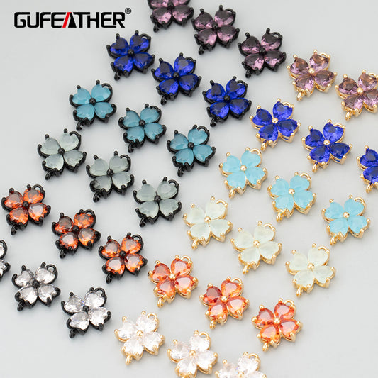 GUFEATHER MD75, accesorios de joyería, chapado en oro negro de 18k, cobre, circonitas, hecho a mano, dijes, fabricación de joyas, colgantes diy, 6 unids/lote 