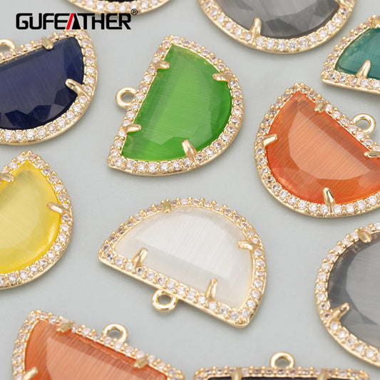 GUFEATHER MD06, accesorios de joyería, chapado en oro de 18 k, cobre, piedra natural, hecho a mano, dijes, fabricación de joyas, colgantes diy, 4 unids/lote 