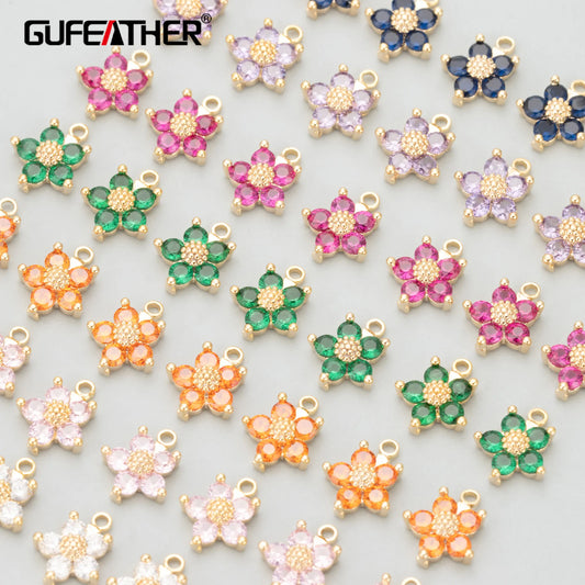 GUFEATHER MC44,jewelry accessories,18k gold plated,copper,zircons,flower shape,charms,diy pendants,jewelry making,6pcs/lot