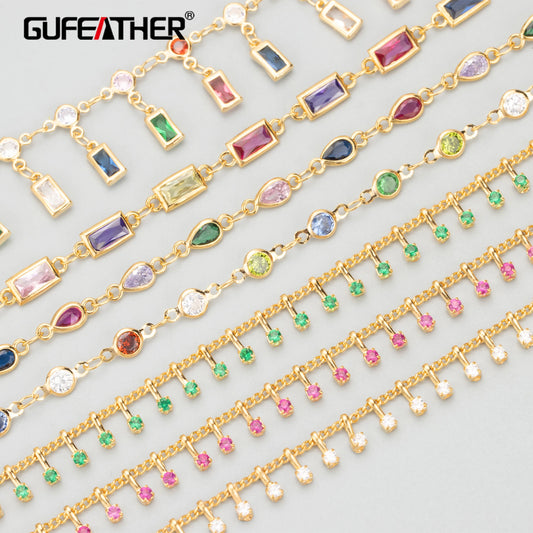 GUFEATHER C321, cadena, pass REACH, sin níquel, chapado en rodio de oro de 18 k, cobre, circonitas, fabricación de joyas, collar de pulsera diy, 50 cm/lote 