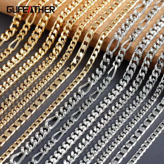 GUFEATHER C272, cadena diy, pass REACH, sin níquel, chapado en rodio de oro de 18 k, cobre, collar de pulsera diy, fabricación de joyas, 1 m/lote 