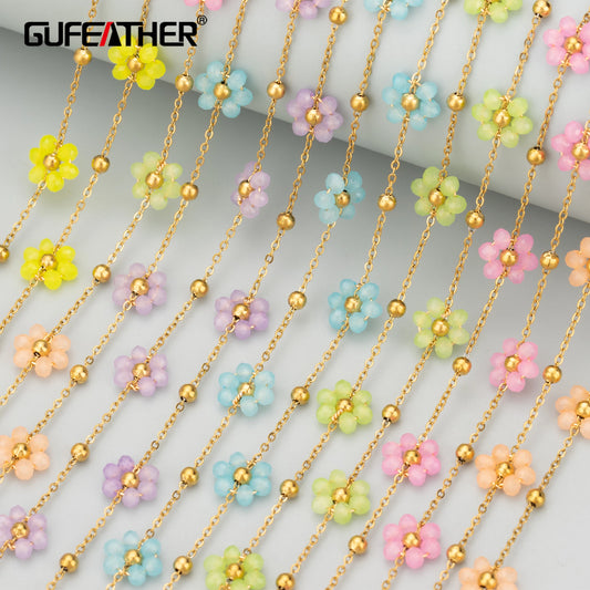 GUFEATHER C350, cadena, cuentas naturales, acero inoxidable, sin níquel, hecho a mano, dijes, fabricación de joyas, collar de pulsera diy, 1 m/lote 