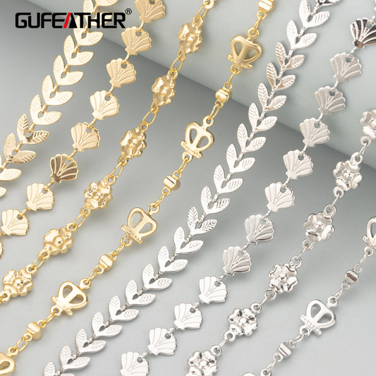 GUFEATHER C336, cadena, chapado en oro de 18k, cobre, pass REACH, sin níquel, accesorios para hacer joyas, hecho a mano, collar de pulsera diy, 1 m/lote 