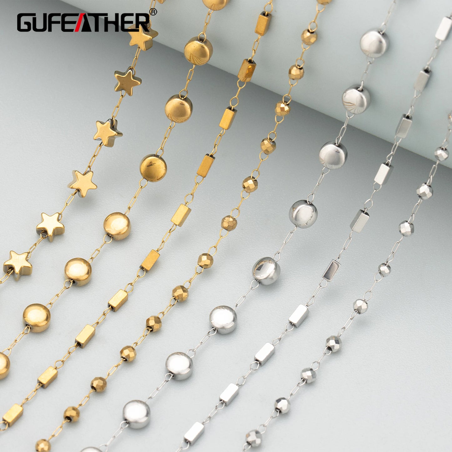 GUFEATHER C379, cadena, acero inoxidable, sin níquel, alcance de paso, hecho a mano, accesorios para hacer joyas, collar de pulsera diy, 1 m/lote 