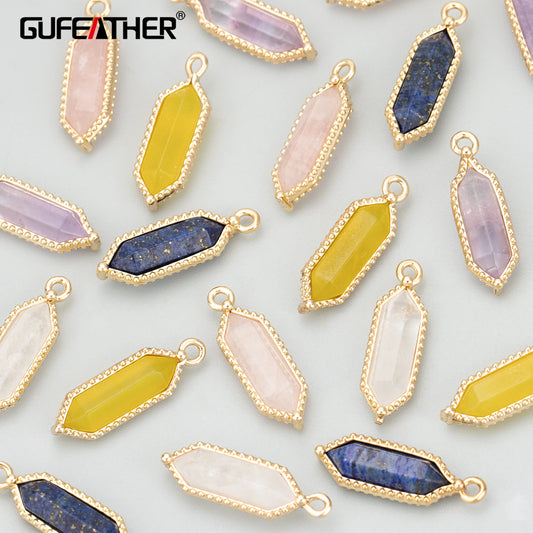 GUFEATHER MD78, accesorios de joyería, chapado en oro de 18 k, cobre, piedra natural, hecho a mano, dijes, colgantes diy, fabricación de joyas, 6 unids/lote 