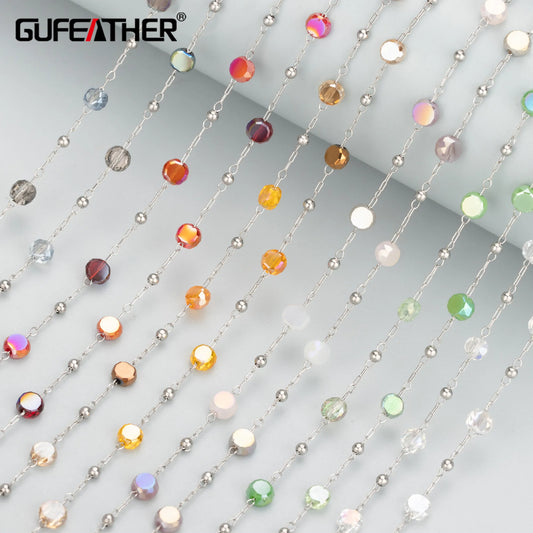 GUFEATHER C300, chaîne de bricolage, acier inoxydable, verre, découvertes de bijoux, fait à la main, collier de bracelet à bricoler soi-même, fournitures de fabrication de bijoux, 1 m/lot 