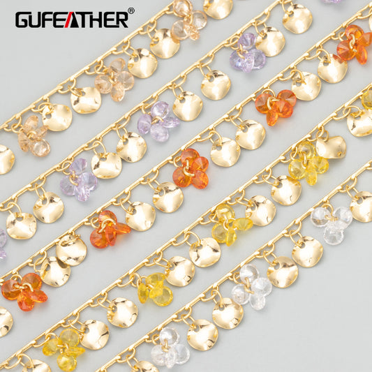 GUFEATHER C325, cadena, hecha a mano, circonitas, sin níquel, chapado en oro de 18k, cobre, fabricación de joyas, collar de pulsera diy, 50 cm/lote 