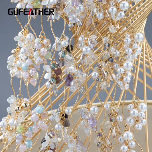 GUFEATHER C287, cadena diy, sin níquel, chapado en oro de 18 k, cobre, circonitas, perlas de plástico, fabricación de joyas, collar de pulsera diy, 50 cm/lote 