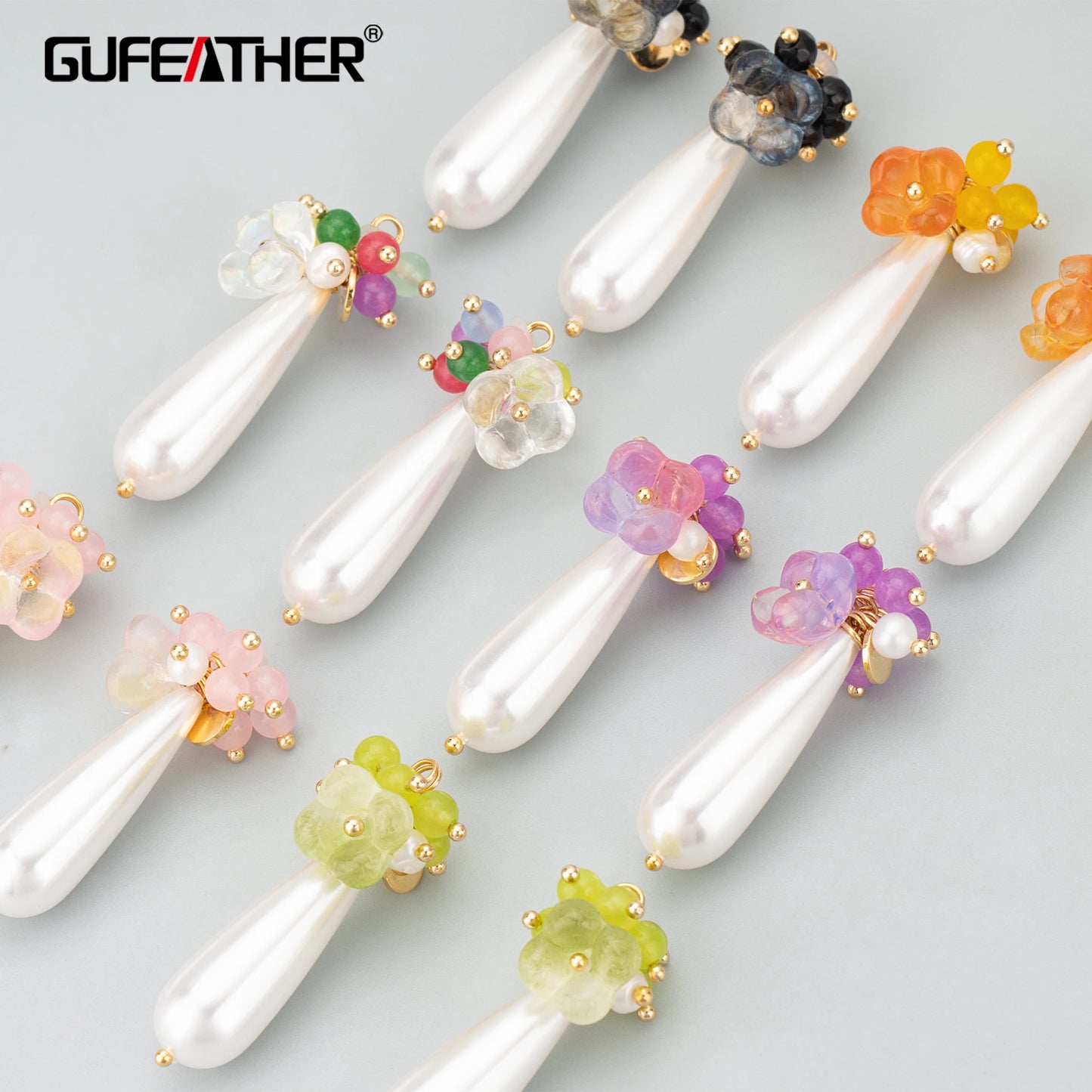 GUFEATHER MD50, accesorios de joyería, piedra natural, perlas de plástico, chapado en oro de 18 k, hecho a mano, fabricación de joyas, colgantes diy, 4 unids/lote 