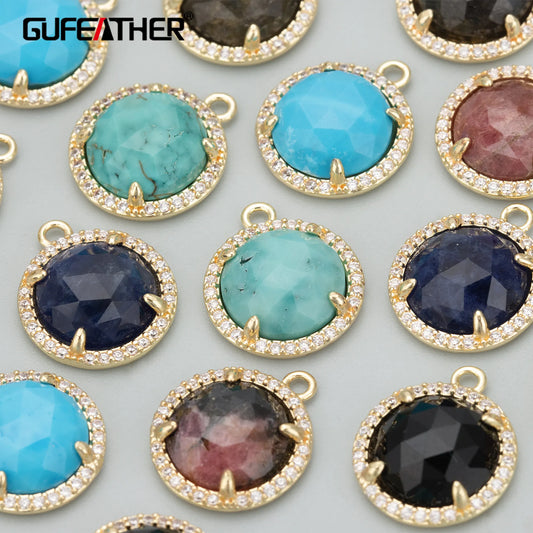 GUFEATHER MD02, accesorios de joyería, chapado en oro de 18 k, sin níquel, cobre, piedra natural, dijes, fabricación de joyas, colgantes diy, 4 unids/lote 