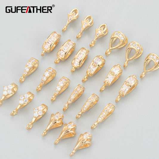 GUFEATHER M838, accessoires de bijoux, pass REACH, sans nickel, plaqué or 18 carats, zircons, breloque, connecteur, crochets, fabrication de bijoux, 20 pièces/lot 