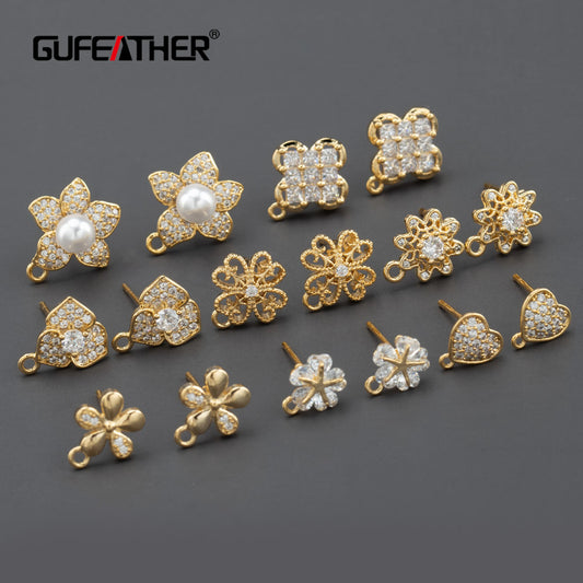 GUFEATHER MA68, accessoires de bijoux, pass REACH, sans nickel, plaqué or 18 carats, cuivre, zircons, fabrication de bijoux, boucles d'oreilles bricolage, 10 pièces/lot 