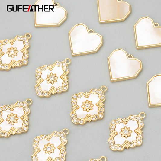 GUFEATHER MD34, accesorios de joyería, sin níquel, chapado en oro de 18 k, cobre, concha, dijes, hallazgos para hacer joyas, colgantes diy, 2 unids/lote 