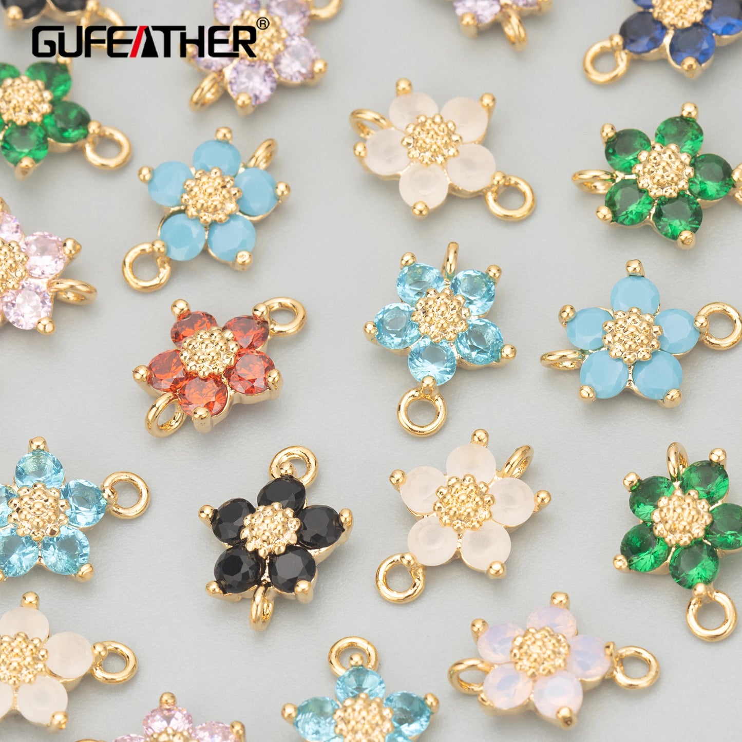 GUFEATHER MD03,jewelry accessories,18k gold plated,copper,zircons,flower shape,charms,jewelry making,diy pendants,10pcs/lot