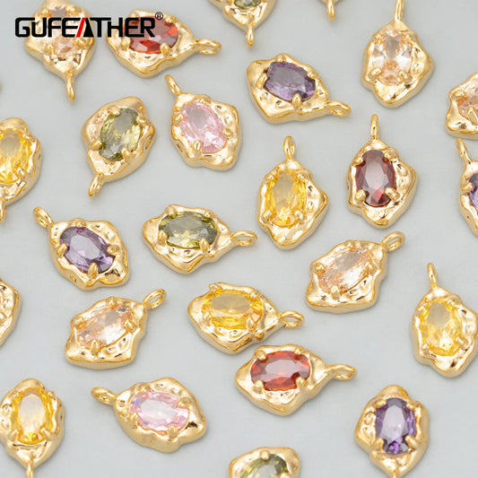 GUFEATHER MD71, accesorios de joyería, chapado en rodio de oro de 18k, cobre, circonitas, dijes, hechos a mano, fabricación de joyas, colgantes diy, 10 unids/lote 