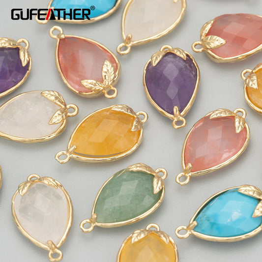 GUFEATHER MD04, accesorios de joyería, sin níquel, chapado en oro de 18 k, cobre, piedra natural, dijes, colgantes diy, fabricación de joyas, 4 unids/lote 