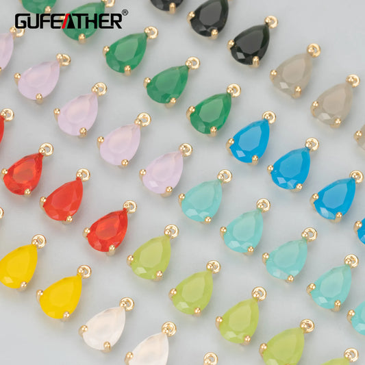 GUFEATHER MB14, accesorios de joyería, sin níquel, chapado en oro de 18 k, cobre, vidrio, dijes, accesorios para hacer joyas, colgante diy, 10 unids/lote 