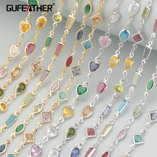 GUFEATHER C341, chaîne, pass REACH, sans nickel, plaqué rhodium or 18 carats, cuivre, zircons, fabrication de bijoux, collier bracelet à bricoler soi-même, 1 m/lot 