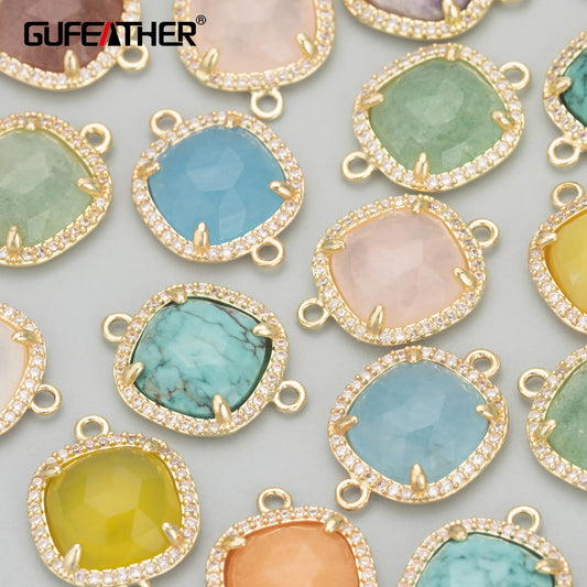 GUFEATHER MD09, accesorios de joyería, piedra natural, chapado en oro de 18 k, sin níquel, cobre, fabricación de joyas, dijes, colgantes diy, 4 unids/lote 