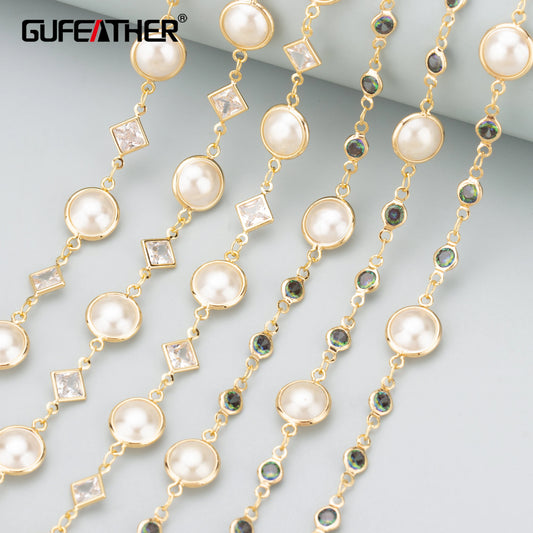 GUFEATHER C346, chaîne, plaqué or 18k, cuivre, sans nickel, zircons, perle, fabrication de bijoux, fait à la main, collier bracelet à bricoler soi-même, 1 m/lot 