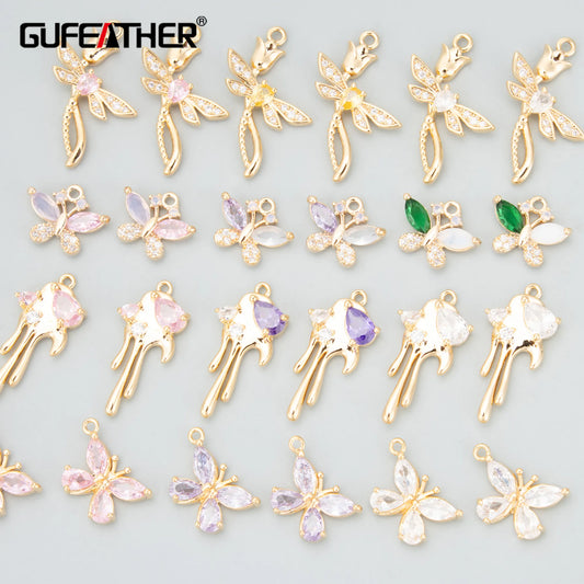 GUFEATHER MC33,jewelry accessories,18k gold plated,nickel free,copper,zircons,charms,diy pendants,jewelry making,4pcs/lot