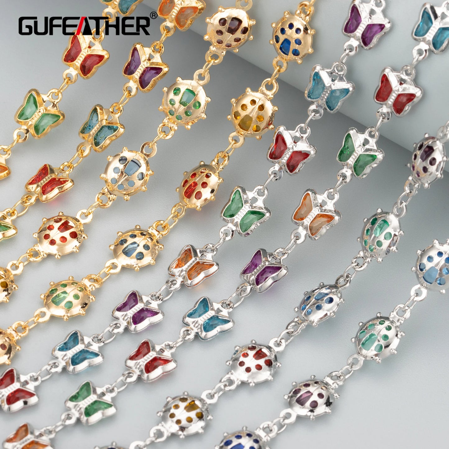 GUFEATHER C294,diy chain,nickel free,18k gold plated,copper,glass,butterfly shape,jewelry making,diy bracelet necklace,1m/lot