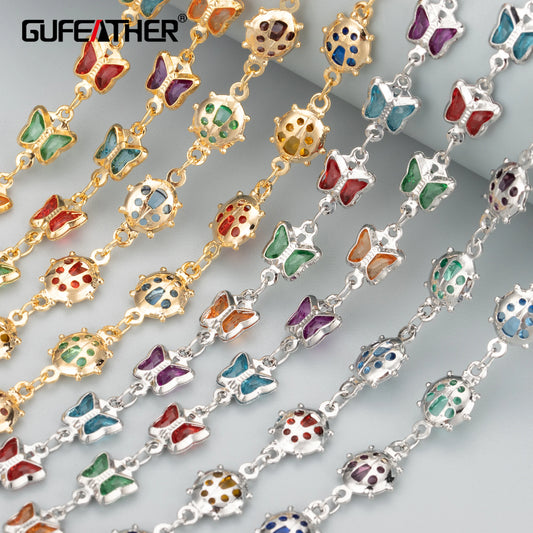 GUFEATHER C294, cadena diy, sin níquel, chapado en oro de 18k, cobre, vidrio, forma de mariposa, fabricación de joyas, collar de pulsera diy, 1 m/lote 