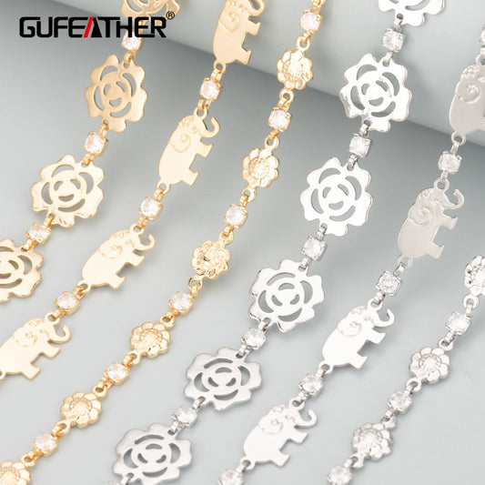 GUFEATHER C301,diy chain,nickel free,18k gold rhodium plated,copper,zircons,jewelry making findings,diy bracelet necklace,1m/lot